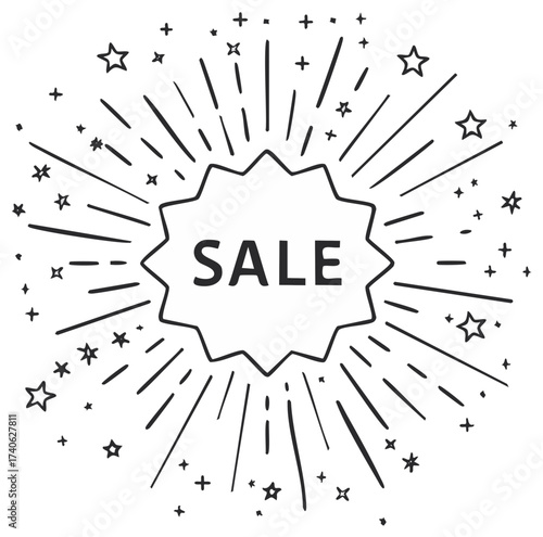 Sale burst with stars and lines offer or promotion message