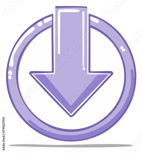 Purple down arrow symbol within a circle icon illustration