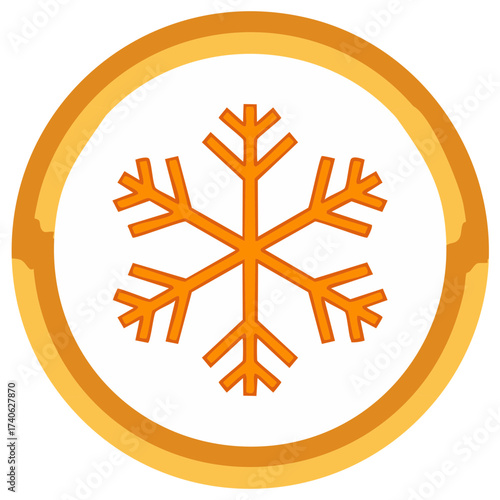Stylized orange snowflake illustration within a gold circle to denote winter weather or freezing temperatures