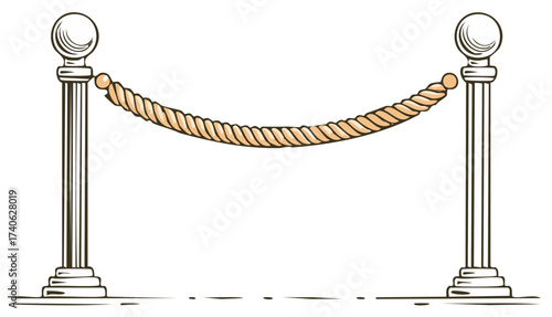 Barrier with Classic Post and Rope Cartoon Style Design Restriction Object Separator Elegant Protection Line Up Object