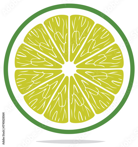 Stylized lime slice vector illustration, bright citrus fruit graphic design element with green outline