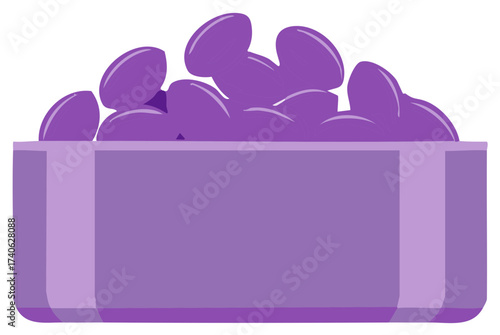 Purple Candy Coated Gummy Oval Shapes Filled in the Container Rectangle Vector Illustration
