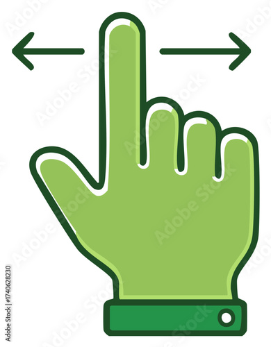 Green hand icon with left and right arrows indicating swipe gesture for digital interface navigation