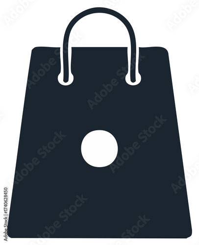 Dark Minimalist Shopping Bag Icon with Center Circle for Retail and E-commerce Design