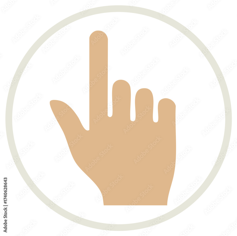 Obraz premium Flat design icon of human hand with index finger pointing up in a circle for digital interfaces