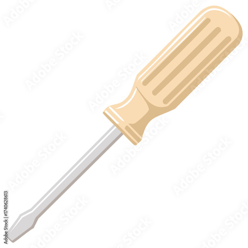 Screwdriver tool with beige handle for repair, construction or DIY projects. Professional equipment for fix it job.