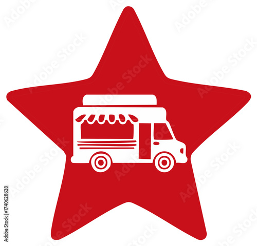 Red Star Logo Featuring a White Food Truck Icon for Business Graphics and Design Templates