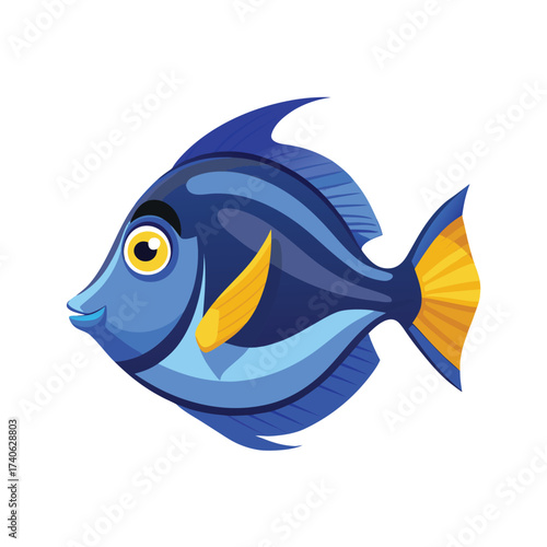 Blue Tang Fish Cartoon Character with Yellow Fins animal
