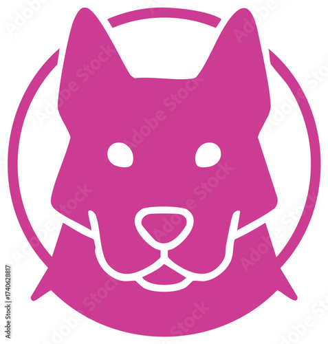 Pink Dog Head Circle Icon Silhouette Vector Illustration, Canine Sign