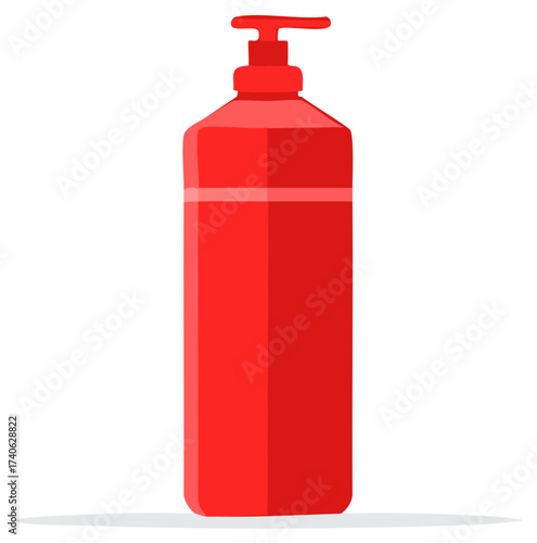 Red pump bottle illustration, dispenser for soaps, sanitizers, lotions, and cosmetics on a simple background