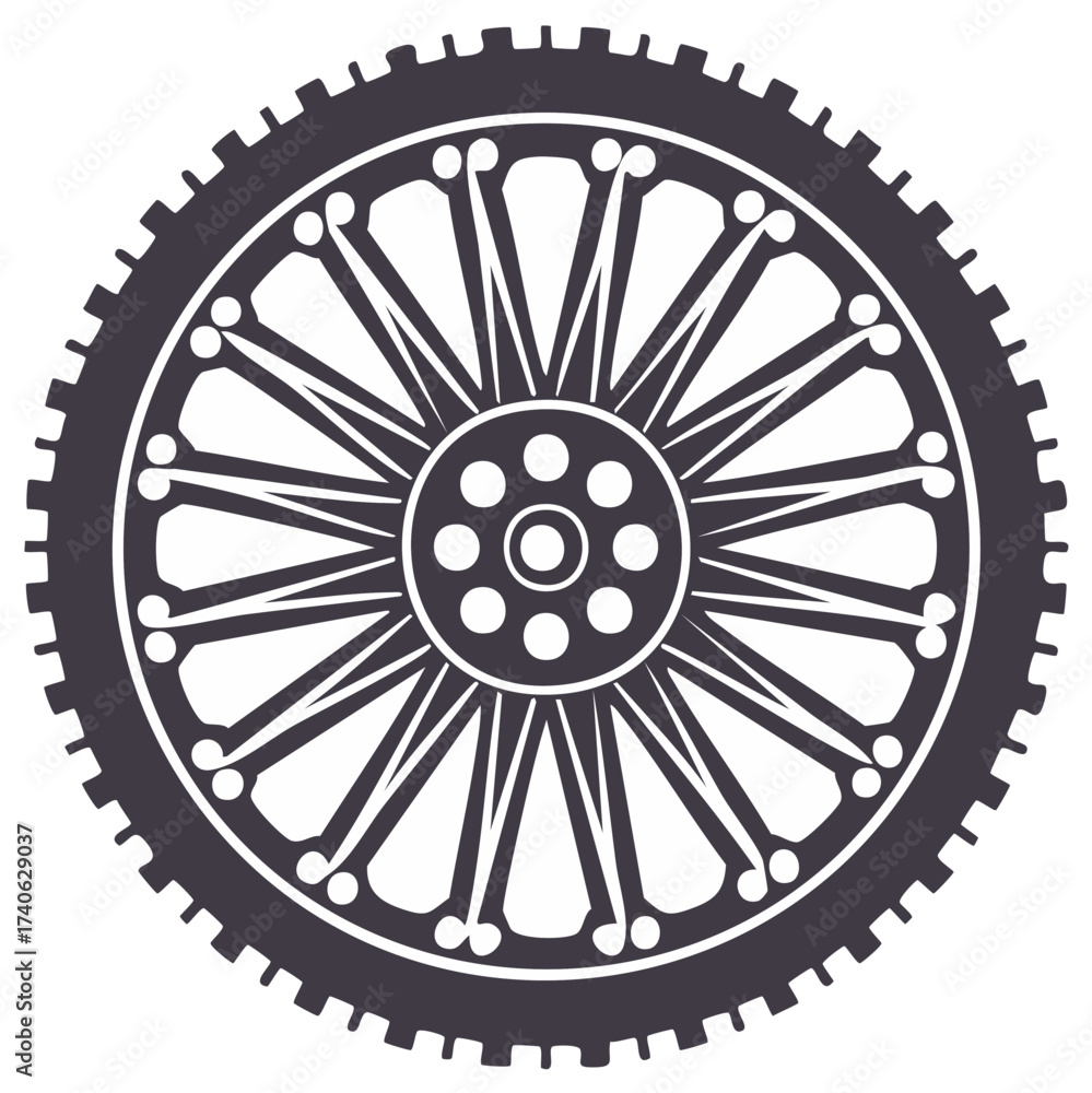 Fototapeta premium Detailed illustration of a vintage bicycle wheel, graphic element