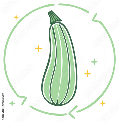 Fresh zucchini squash illustration encircled by recycle symbol