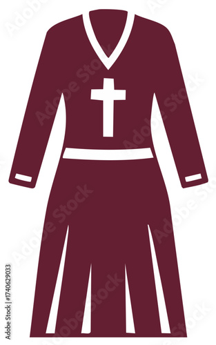 Religious uniform dress with Christian cross symbol, vector icon illustration