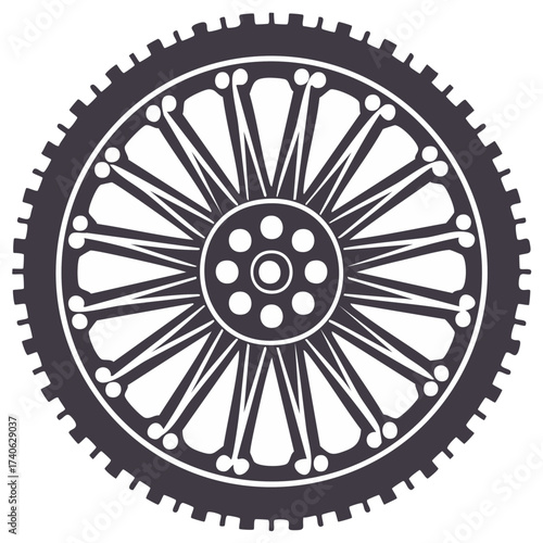Detailed illustration of a vintage bicycle wheel, graphic element