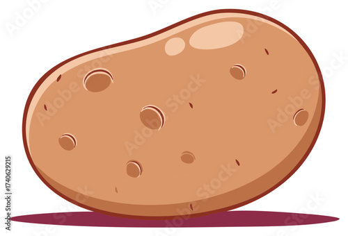 Illustration of a single tan potato with holes on it sitting on a surface with a shadow.