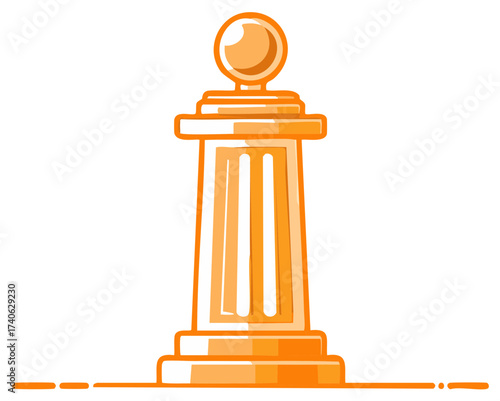 Stylized orange post with a ball finial and a stepped base, a simple line drawing.