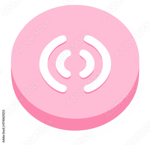Pink circle badge with white arches, wireless signal, connection or broadcast logo, emblem, icon isolated on white, connection concept