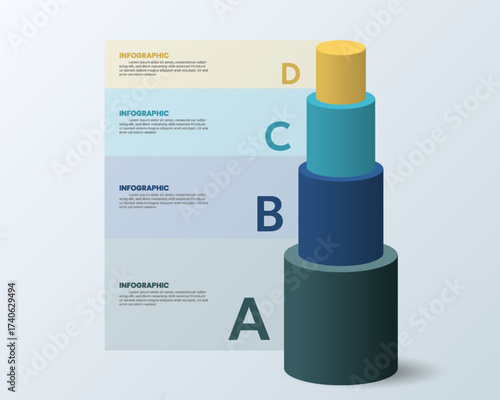 Four options A to D cylinder bar chart infographic template