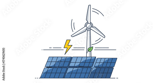 Renewable energy solar panels, wind turbine.Green energy concept
