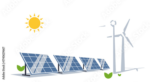 Renewable energy solar panels, wind turbine.Green energy concept