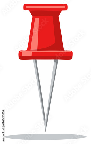 Red thumbtack graphic with two silver needle pins and a drop shadow beneath.