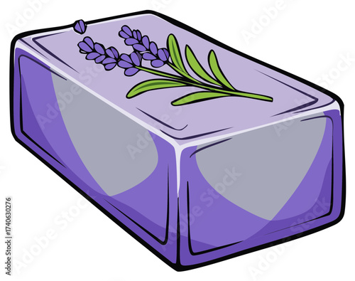 Artistic Lavender Soap Bar Illustration  with Cartoon Style Design and  Purple Hue Tones