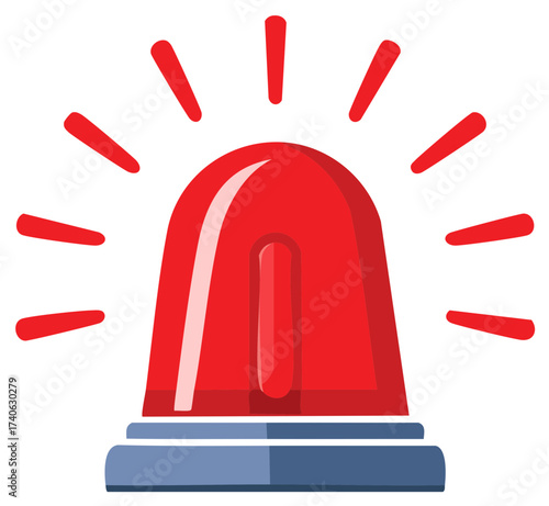 Flashing red emergency light emitting rays, symbol for alert and urgent situations, safety measures, and immediate attention calls.