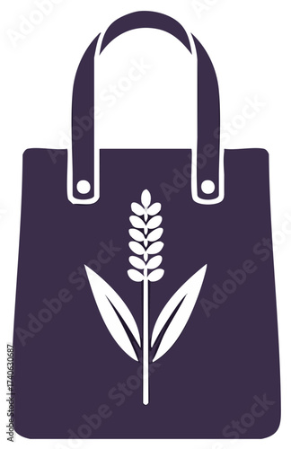 Tote Bag Icon with Wheat Stalk Graphic, Reusable Grocery Bag for Eco-Friendly Shopping