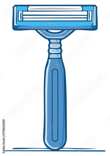 Blue Razor Shaving Tool Cartoon Style, Shaving Razor for Personal Grooming, Razor Illustration
