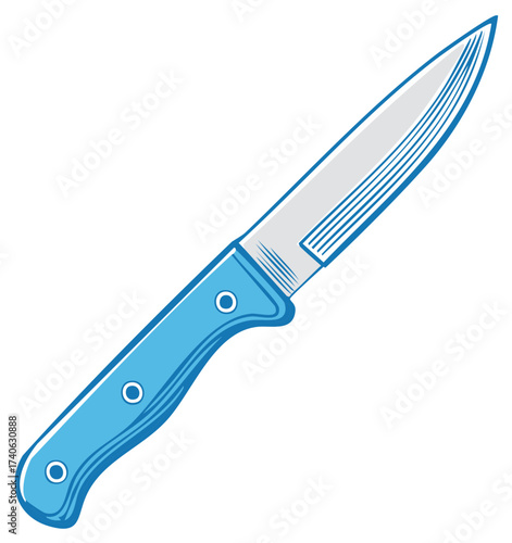 Stylized Kitchen Knife Illustration Featuring a Smooth Silver Blade and Sky Blue Handle with Silver Accents Cutlery Culinary