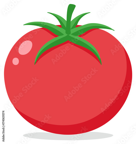 Vibrant Red Tomato with Green Stem Fresh Produce Vegetable Still Life