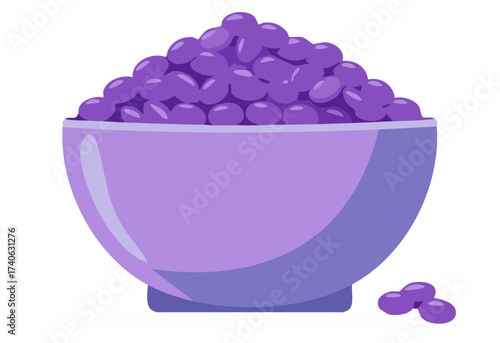 Bowl Full of Purple Jelly Beans Candy Sweets Treats, Vector Illustration, Desserts