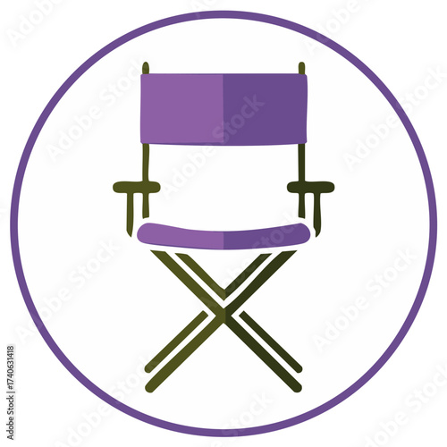 Director's Chair Clip Art Illustration in Purple and Olive Circle Frame