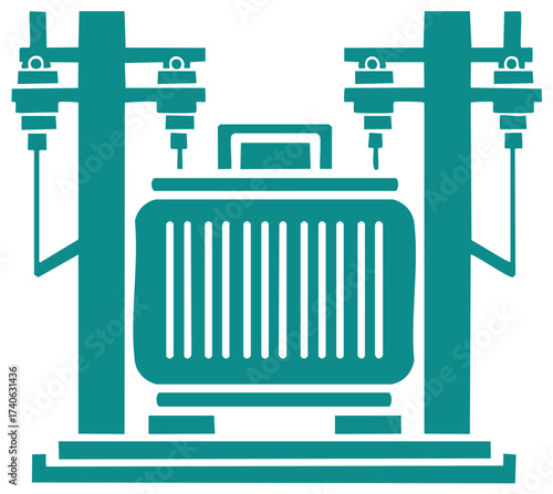 Electrical transformer connected to power line poles with insulators