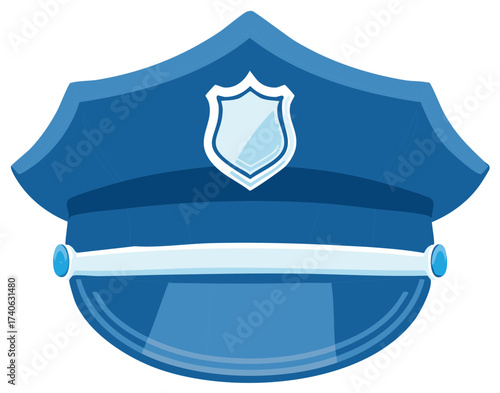 Cartoon Illustration of a Blue Police Cap with Badge and Decorative Elements