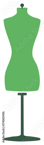 Classic green female dress form mannequin illustration, a simple silhouette icon for fashion and sewing.