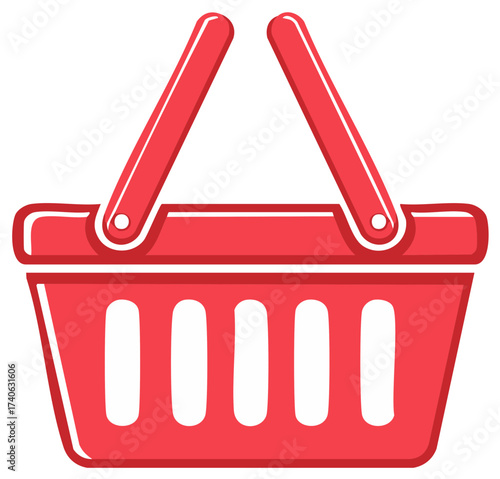 Red shopping basket icon flat illustration representing e commerce retail and grocery purchases