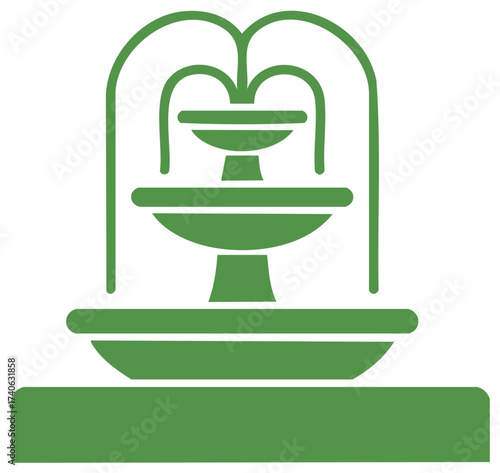 Green graphic of a tiered water fountain with flowing water streams