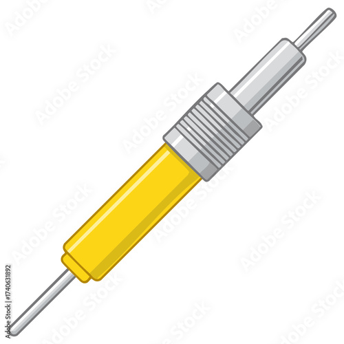 Bright yellow RCA connector plug for audio visual electronic signal transmission