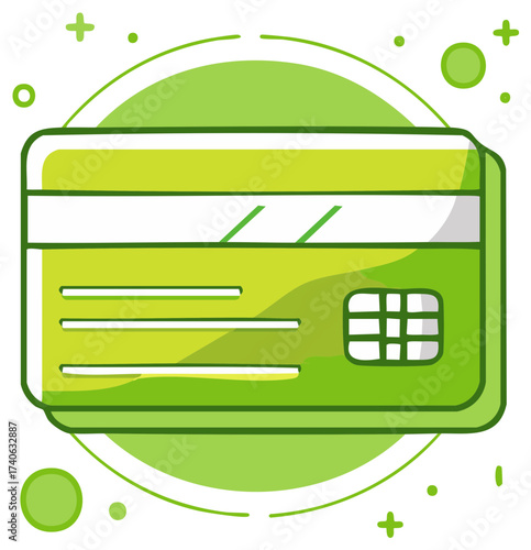 Green Credit Card Cartoon Style Design Concept for Finance and Payment