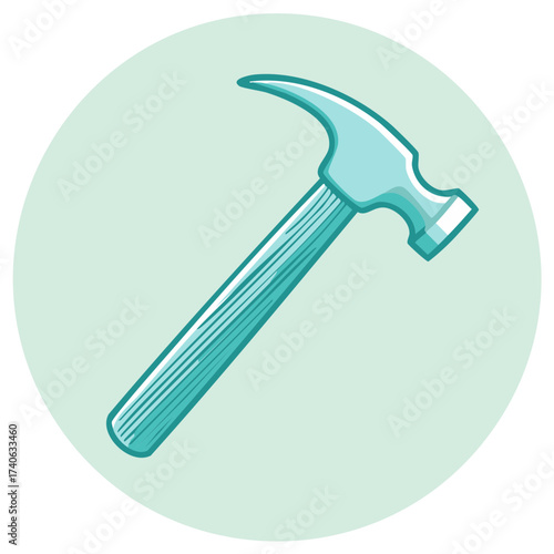 Cartoon illustration of a light blue hammer for construction work tool.