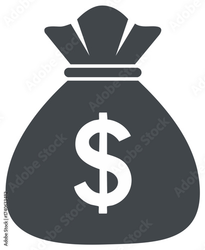 Money bag icon with dollar sign represents wealth, finance, currency, investment, and financial success.