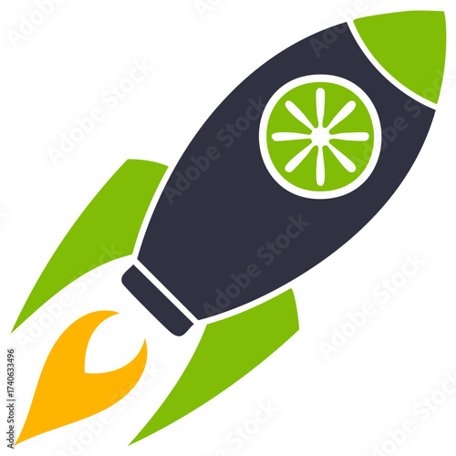 Rocket launch icon with a lime slice symbol for a fresh startup concept