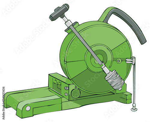 Vector illustration of a green industrial machine, a heavy-duty tool for a workshop or manufacturing plant