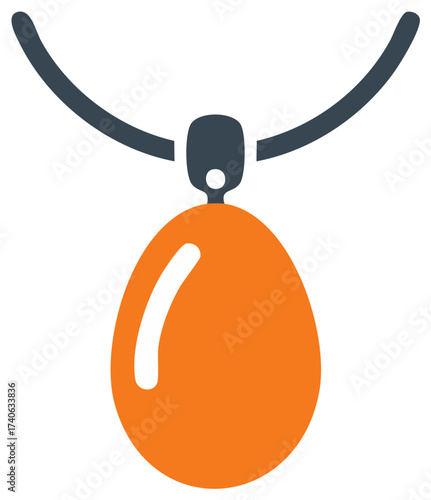 Simple orange pendant necklace with curved necklace outline, jewelry concept