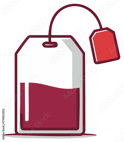 Tea Bag Illustration Isolated, Featuring Red Tag and Beverage