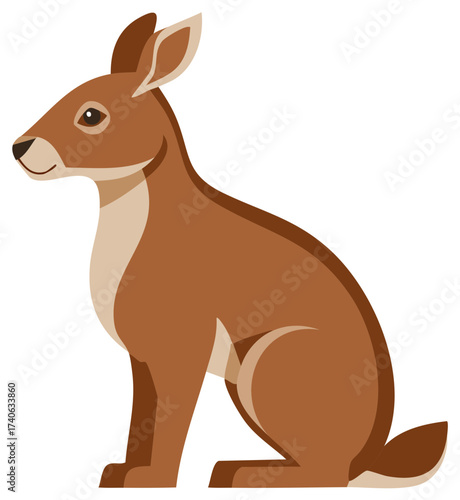 Illustration of a Sitting Kangaroo - Brown fur, pointy ears, illustration for educational resources and animal projects