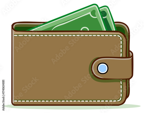 Brown Leather Wallet Stuffed With Green Banknotes