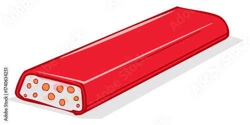 Rectangular Candy Bar with Red Coating and Round Dots Inside in Cartoon Style