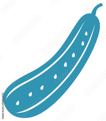 Graphical illustration of a light blue cucumber with white seed icons